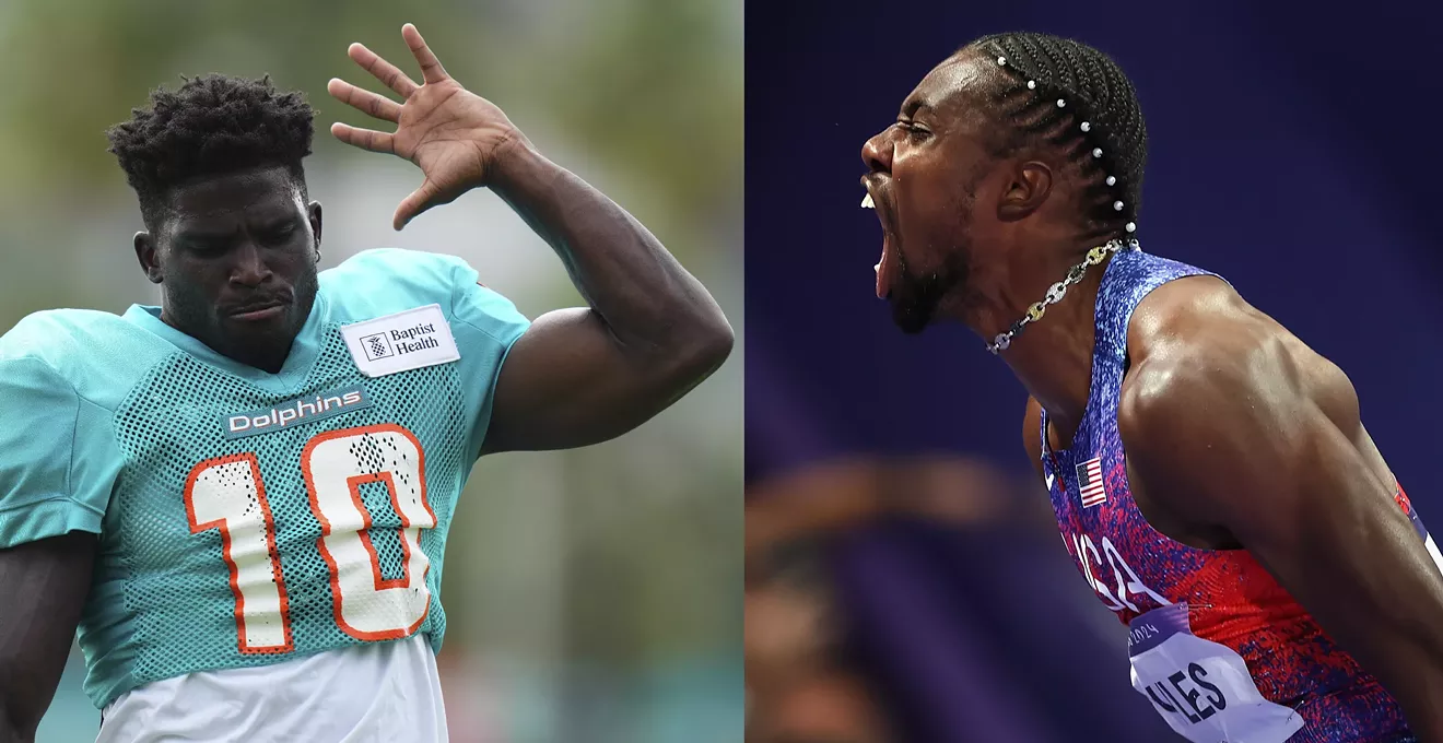 Dolphins' Tyreek Hill Challenges Olympian Noah Lyles to 50Yard Race