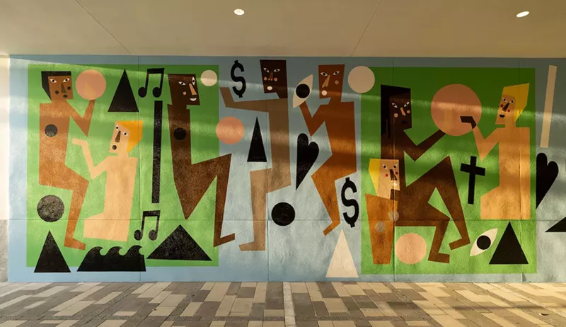 Image: Miami Worldcenter recently unveiled a mural by artist Nina Chanel Abney that decorates a breezeway.