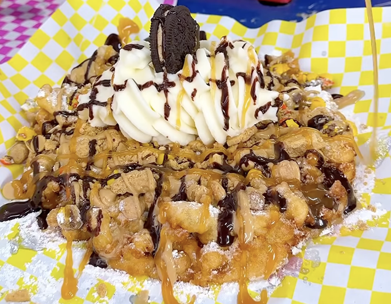 Image: The "Peanut Butter Overload Funnel Cake" is one of the wild foods you can eat at the Miami-Dade County Youth Fair
