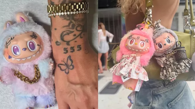 Photos of tattooed Labubu dolls.
