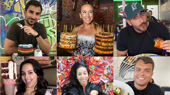 A photo collage of numerous people holding food