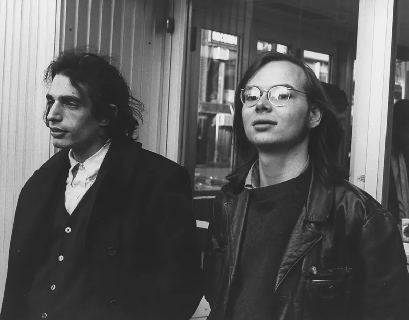 Image: Black and white photo of a young Walter Becker and Donald Fagen of Steely Dan
