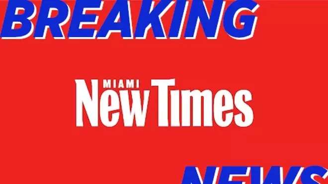 Miami New Times logo in white on red background with BREAKING NEWS added in blue
