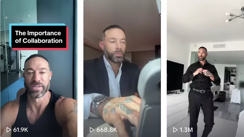 Image: Three screenshots of former MLB player and manager Gabe Kapler doing his sexy motivational schtick on TikTok