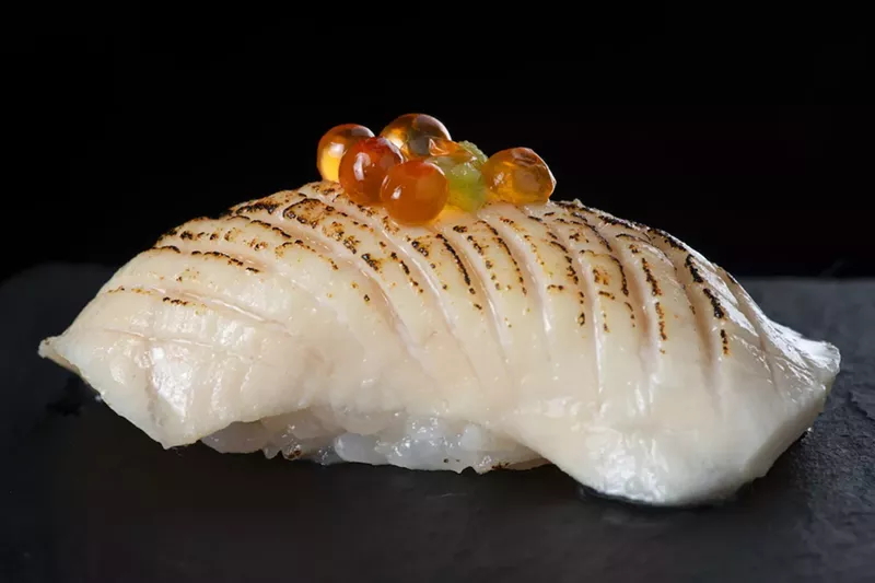 Image: Wild-caught Korean escolar with wasabi and salmon caviar