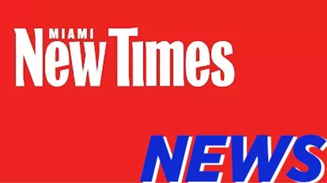 Miami New Times logo in white on red background with BREAKING NEWS added in blue