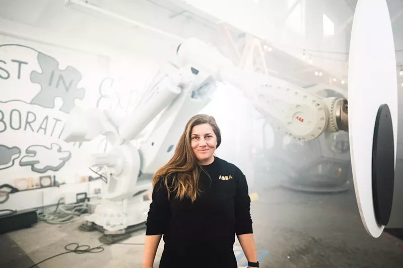 Image: "Generative Generosity" offers multidisciplinary designer Madeline Gannon the opportunity to see her robotic creations organically interact with people.