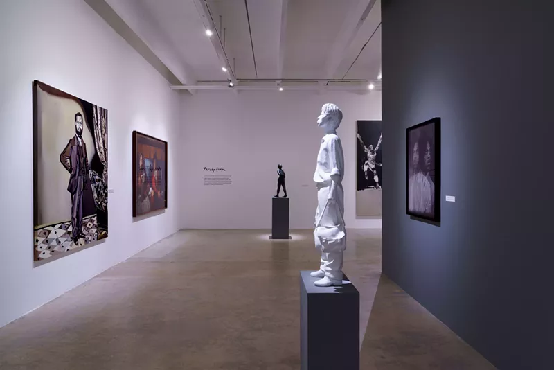 Image: Installation view of "Mirror of the Mind" at El Espacio 23. Shown in foreground: Tank Man by Fernando Sanchez Castillo.