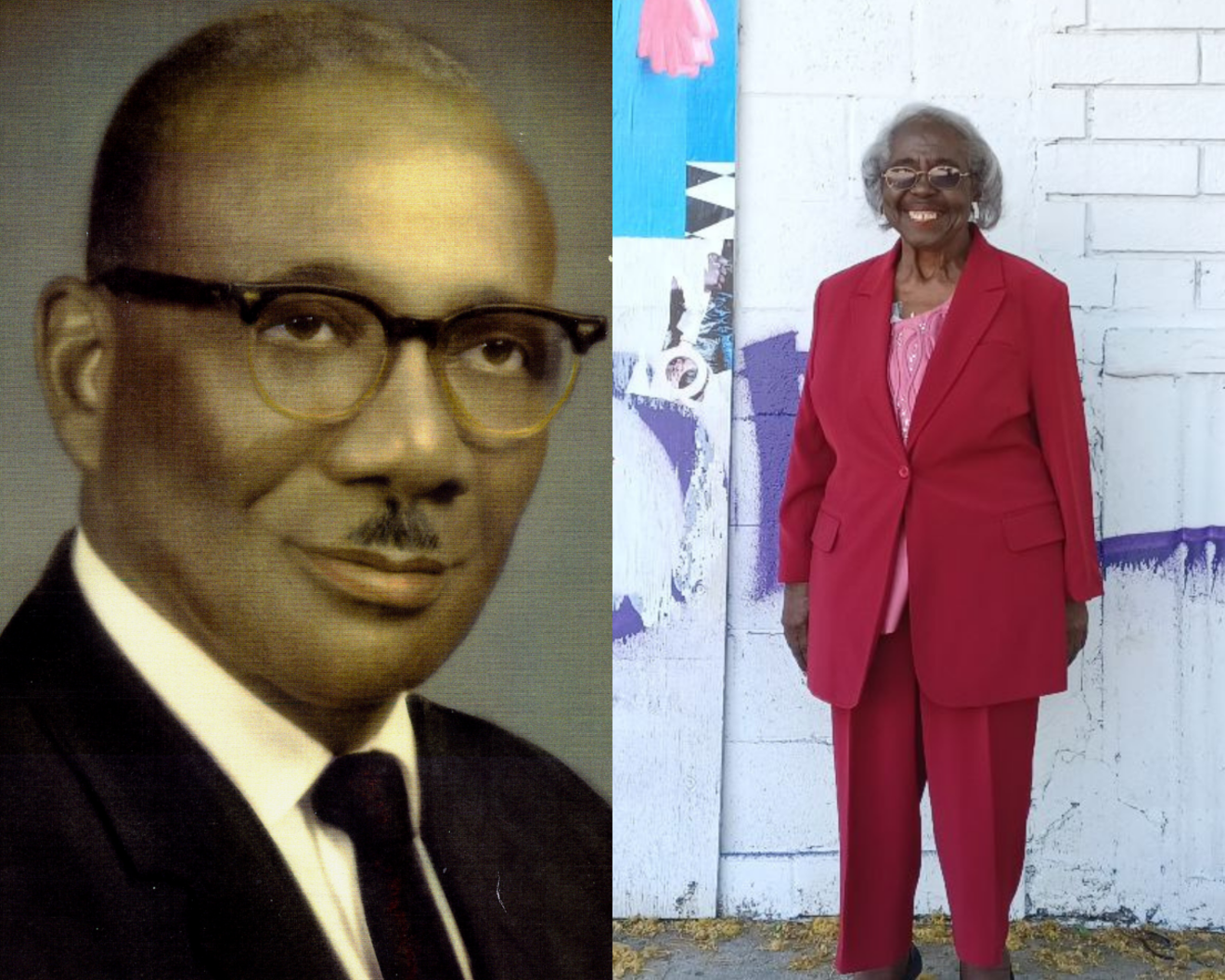 Left: A portrait of L.E. Thomas. Right: Historian Enid Pinkney, who fought to preserve Thomas' legacy.
