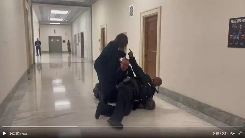 Image: Manuel Oliver, father of Parkland school shooting victim Joaquin Oliver, was arrested in the Rayburn House Office Building in Washington D.C. on March 23, 2023.