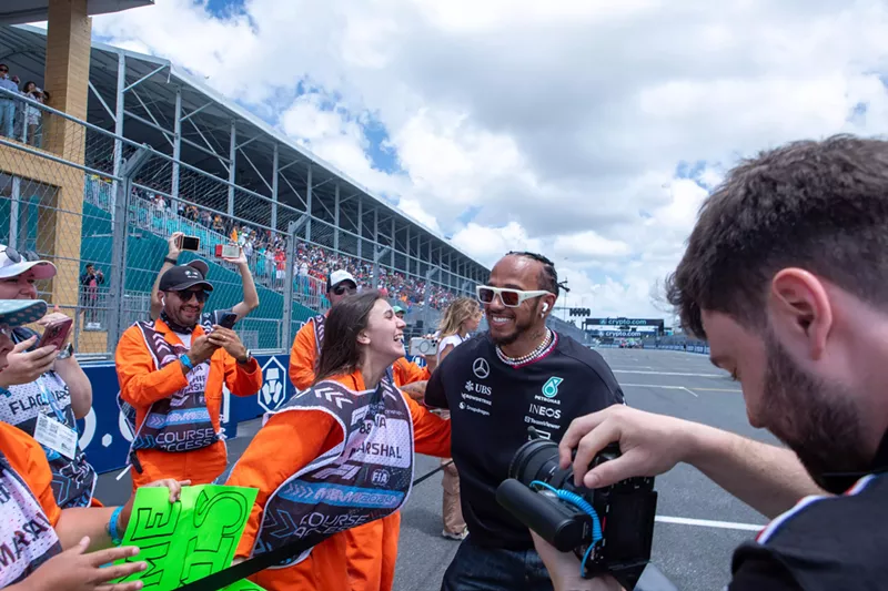 Image: Lewis Hamilton on the track at the Miami Grand Prix