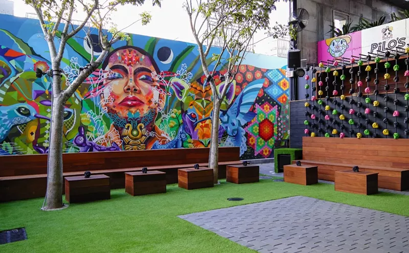 Image: a patio with graffiti art