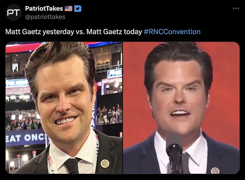 It was the question on everyone's mind last night: What the hell did Matt Gaetz do to his face?