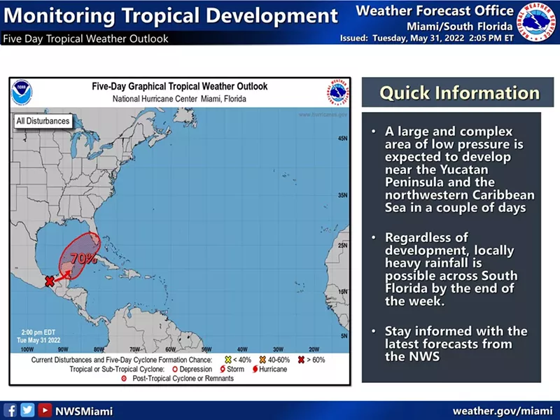 Image: A development in the tropics is headed toward South Florida at the start of the 2022 hurricane season.