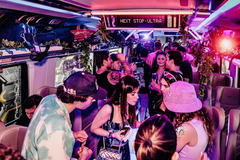 Image: Ultra Music Festival festivalgoers on the Brightline train