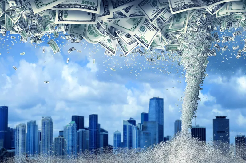 Image: A giant tornado made of money.