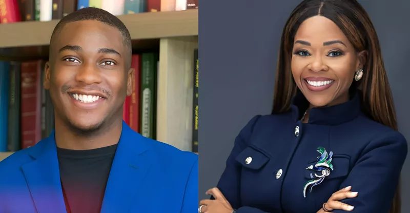 Image: A side-by-side photo of Broward County activist Elijah Manley and U.S. Rep. Sheila Cherfilus-McCormick.