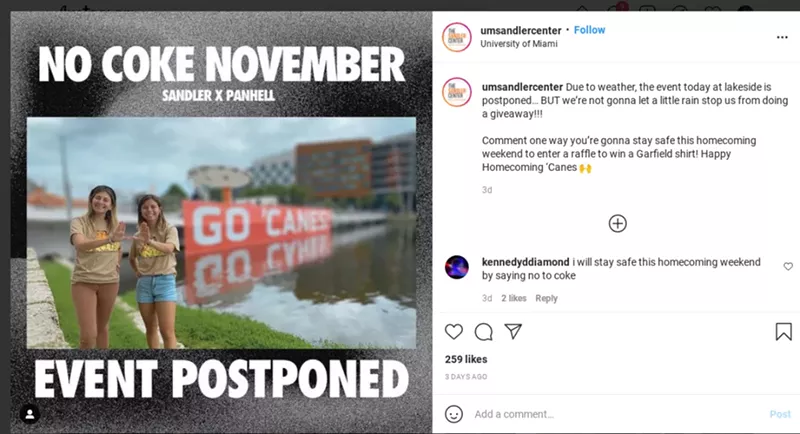 Image: Instagram post from UM's Sandler Center for Alcohol and Other Drug Education promoted a campaign called #NoCokeNovember. The posts have since been deleted.