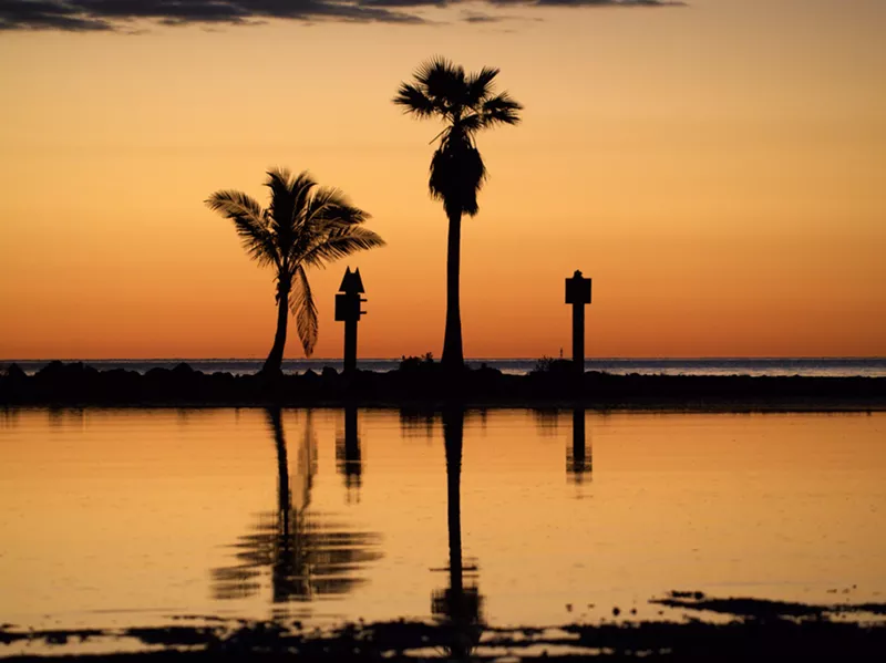 Image: Looking across the swimming inlet at Matheson Hammock Park in Miami towards Biscayne Bay just before sunrise