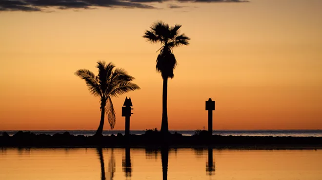 Looking across the swimming inlet at Matheson Hammock Park in Miami towards Biscayne Bay just before sunrise