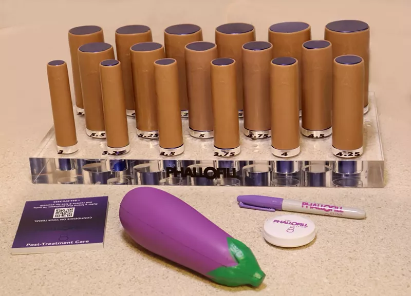 Image: Model penis sizes available to patients of PhalloFill penile enhancement clinics.