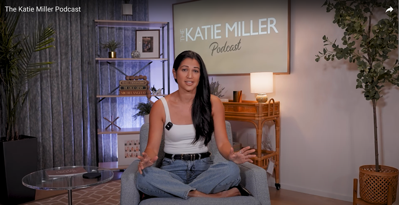 Image: A photo of Katie Miller hosting her new podcast.
