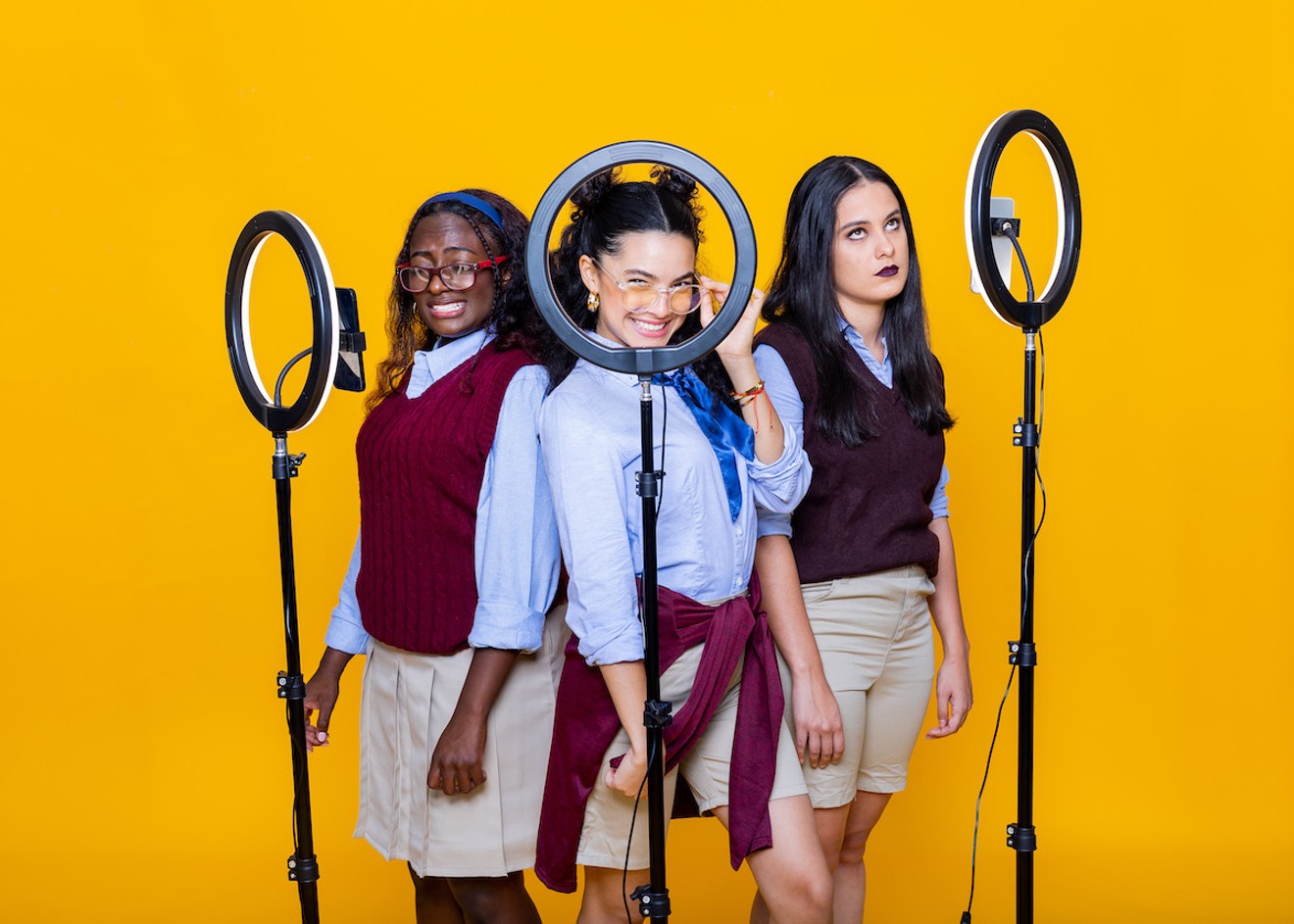 Brette-Raia Curah, Lauren Cristina Lopez, and Chabely Ponce are going for a social media makeover in Ariel Cipolla's The Vultures, one of the plays featured in City Theatre's Summer Shorts: Homegrown Edition.