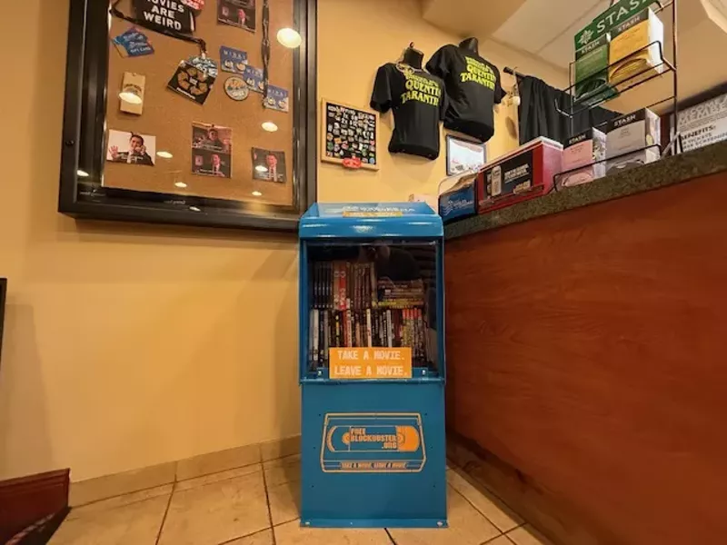 Image: A Free Blockbuster stand inside a movie theater