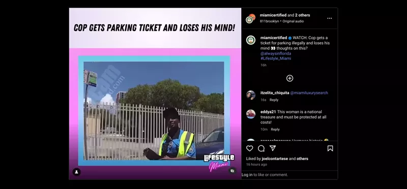 Image: Screenshot of the Instagram post showing the cop arguing with a parking employee over a ticket