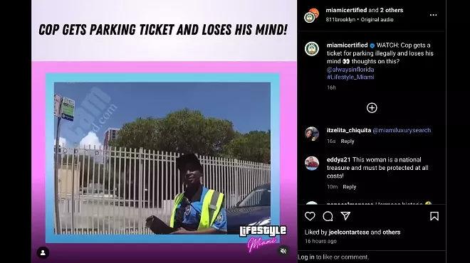 Screenshot of the Instagram post showing the cop arguing with a parking employee over a ticket