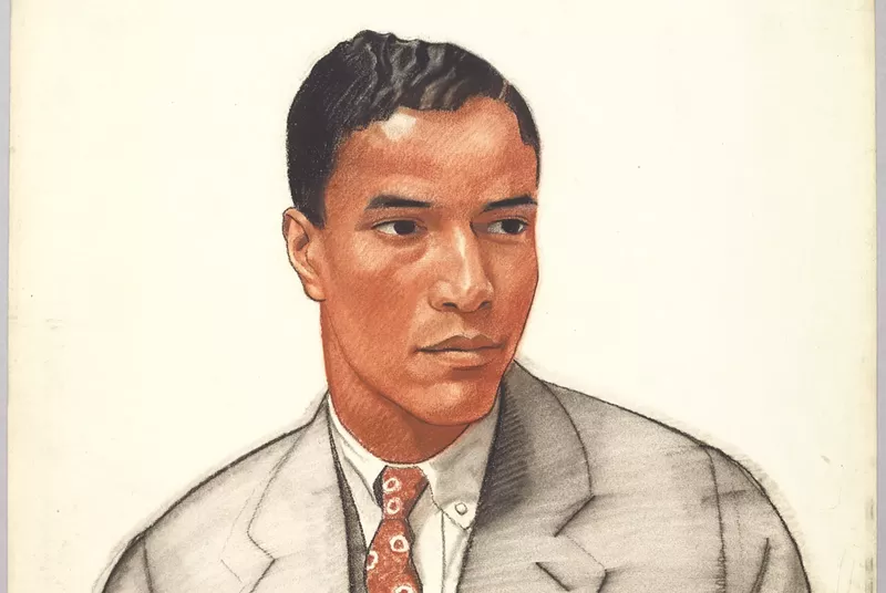 Image: Color sketch drawing of a young black man by Winold Reiss