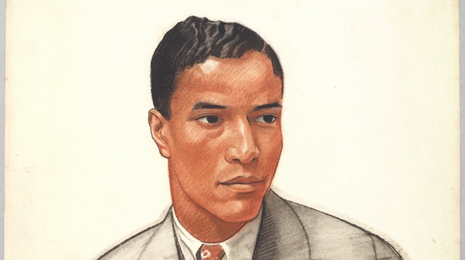 Color sketch drawing of a young black man by Winold Reiss