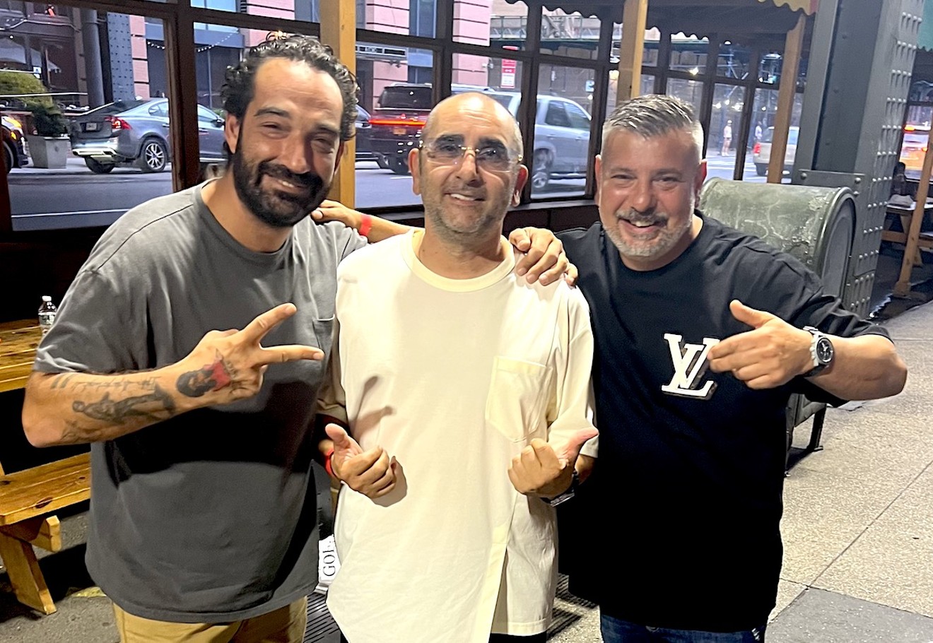 From left: PizzElla chef/owner Larry Galper, La Leggenda chef/owner Giovanni Gagliardi, and 'O Munaciello chef/owner Carmine Candito at the 50 Top Pizza award ceremony in New York City on June 30, 2023.