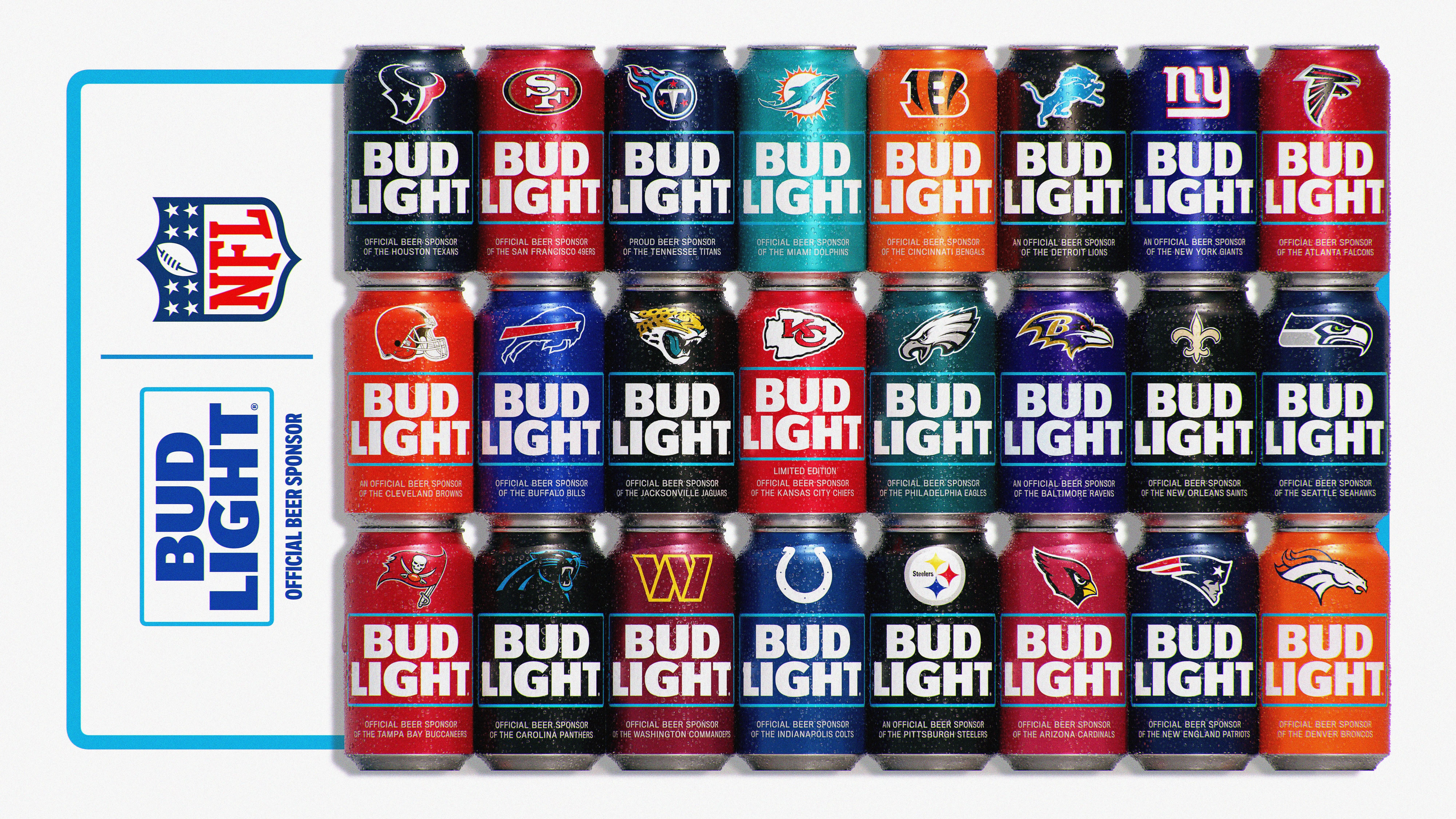 Bud Light released the designs for its NFL team-wrapped cans in advance of the 2024 season.