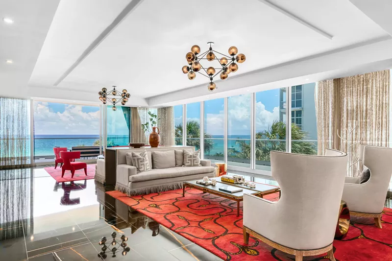 Image: Living room of $22.5 million condo in Surfside