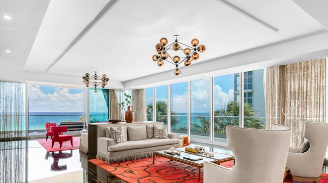 Living room of $22.5 million condo in Surfside