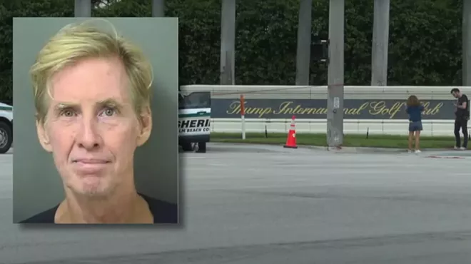 Ryan Routh mugshot overlaid video of entrance of Trump International Golf Club in West Palm Beach