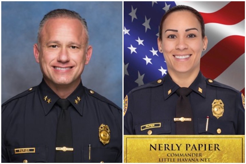 Miami Police Department Deputy Chief Ronald Papier (left) and his wife, Cmdr. Nerly Papier - PHOTOS VIA TWITTER/MPD