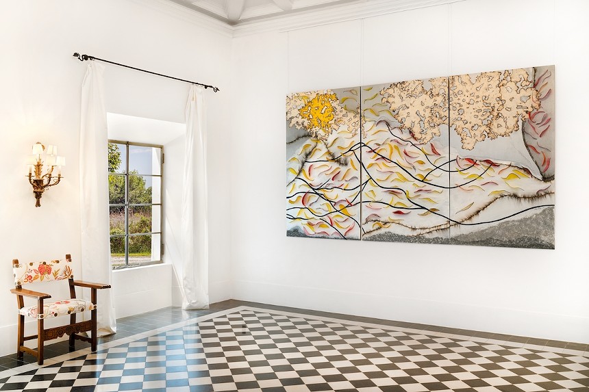 Installation image of Mira Lehr’s painting, Pandora’s Blossoms, at Miami’s Deering Estate - PHOTO BY ZACHARY BALBER