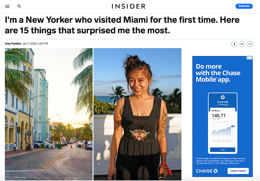 Writer Joey Hadden made her first trip to Miami last October. - SCREENSHOT VIA INSIDER