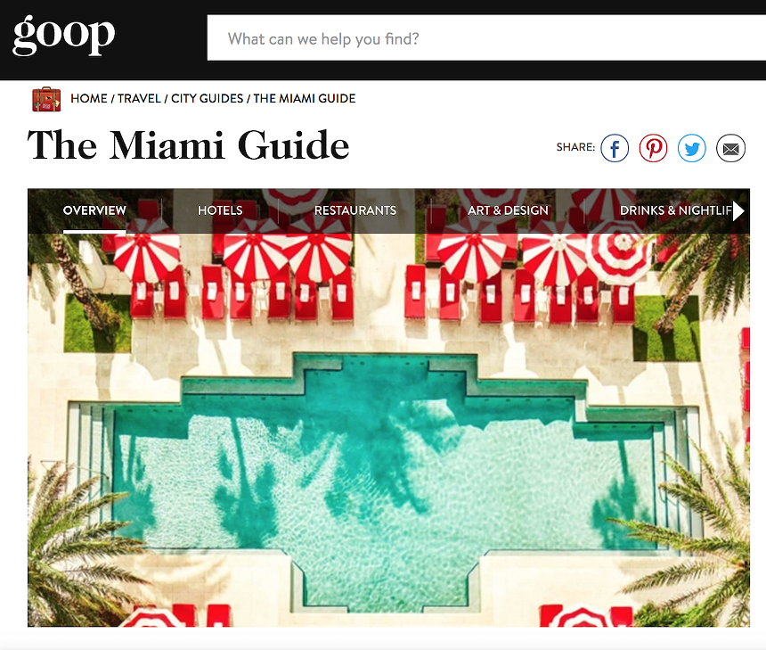 Goop's Miami Guide is extensive with 128 blurbs. - SCREENSHOT VIA GOOP