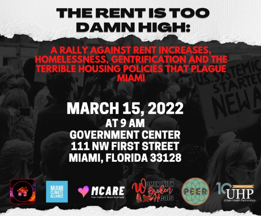 Protesters will gather outside the Stephen P. Clark Government Center on March 15 to advocate for an end to unsustainable rent hikes in Miami. - SCREENSHOT COURTESY OF SMASH MIAMI