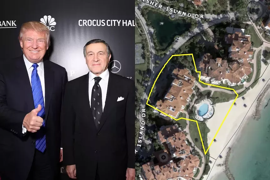 Aras Agalarov, shown here getting a thumbs-up by an unidentified Florida man, owns a condo on Fisher Island. - PHOTO BY VICTOR BOYKO/GETTY IMAGES, SCREENSHOT MIAMI-DADE PROPERTY APPRAISER