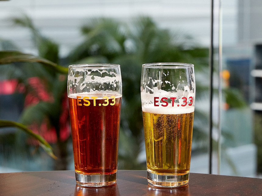 In honor of National Beer Day, Brickell brewery and restaurant Est. 33 offers free brewery tours and a specialty beer flight. - PHOTO COURTESY OF EST. 33