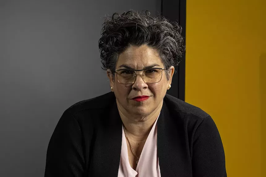 In addition to writing the play, Carmen Pelaez plays the main character, mayoral candidate Carolina “Caro” Clarens. - PHOTO BY RAFAEL GUILLÉN