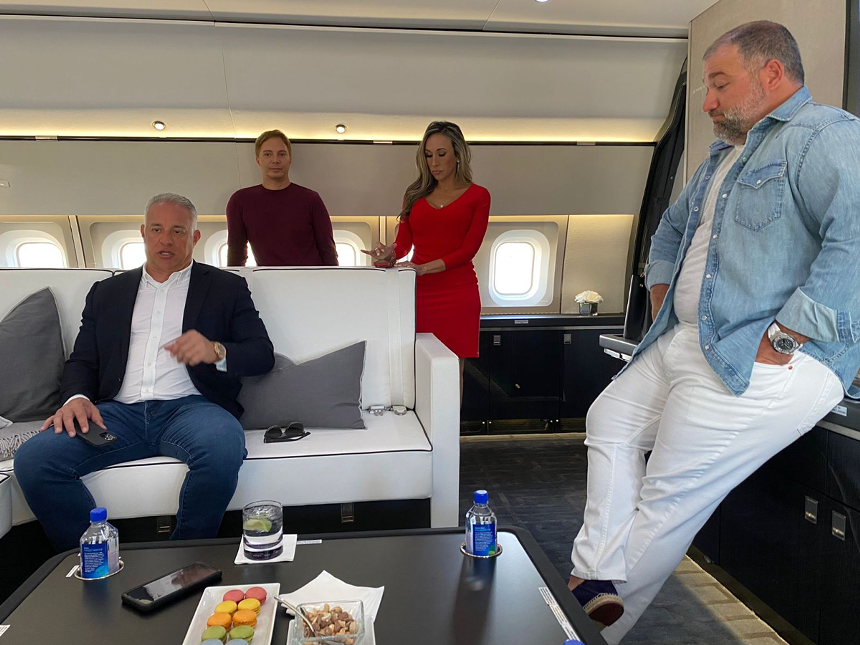 John H. Ruiz (left) with Ben Shirazi (right) and Diana Diaz (middle right) in the Airplane Theater - PHOTO BY JOSHUA CEBALLOS