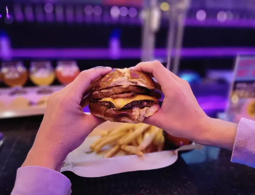 Burger and fries at Masa Craft at MIA Beer Company. - PHOTO BY NICOLE DANNA