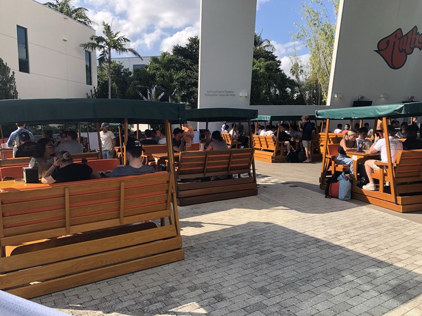 Inaccessible gliders at the University of Miami's Rathskeller - PHOTO COURTESY OF STEVE WRIGHT