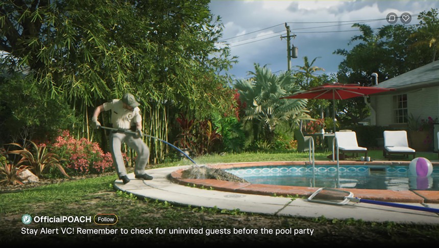 Man pulling out alligator from a pool in the video game Grand Theft Auto VI