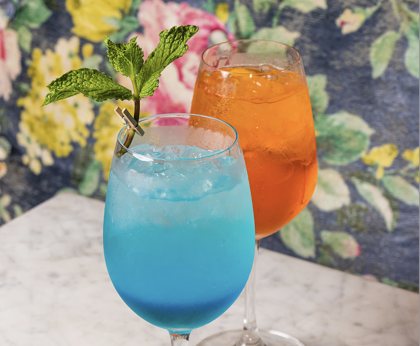 Blue and orange drinks